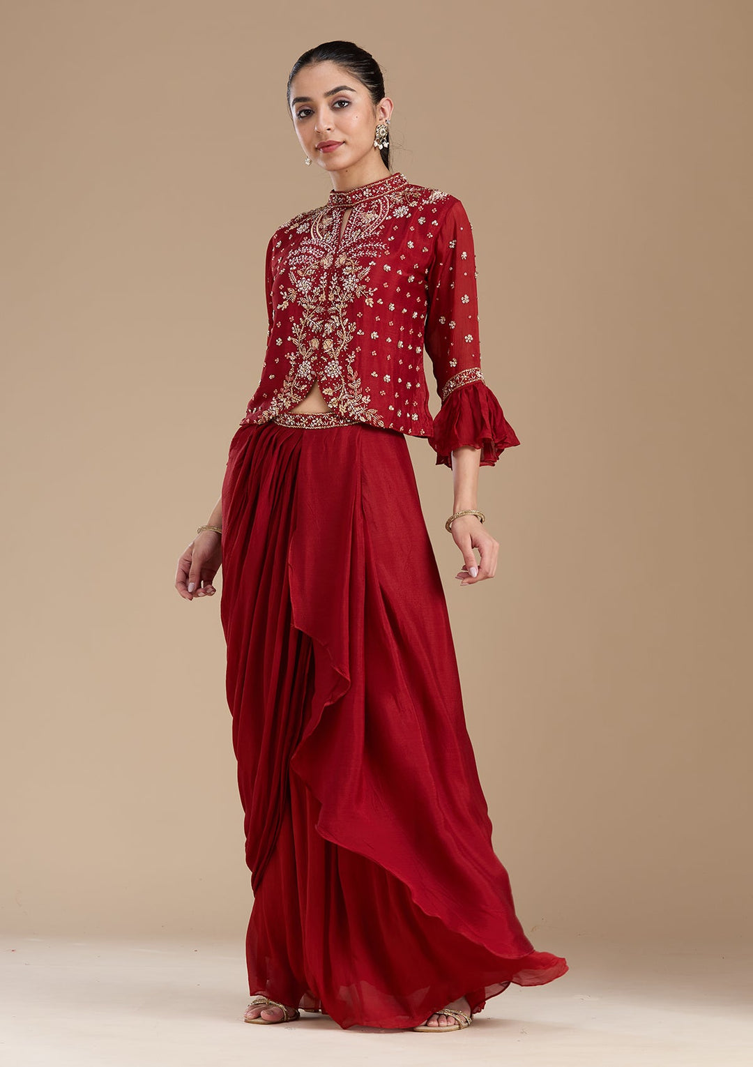 Rust Cutdana Georgette Readymade Salwar Suit-koskii