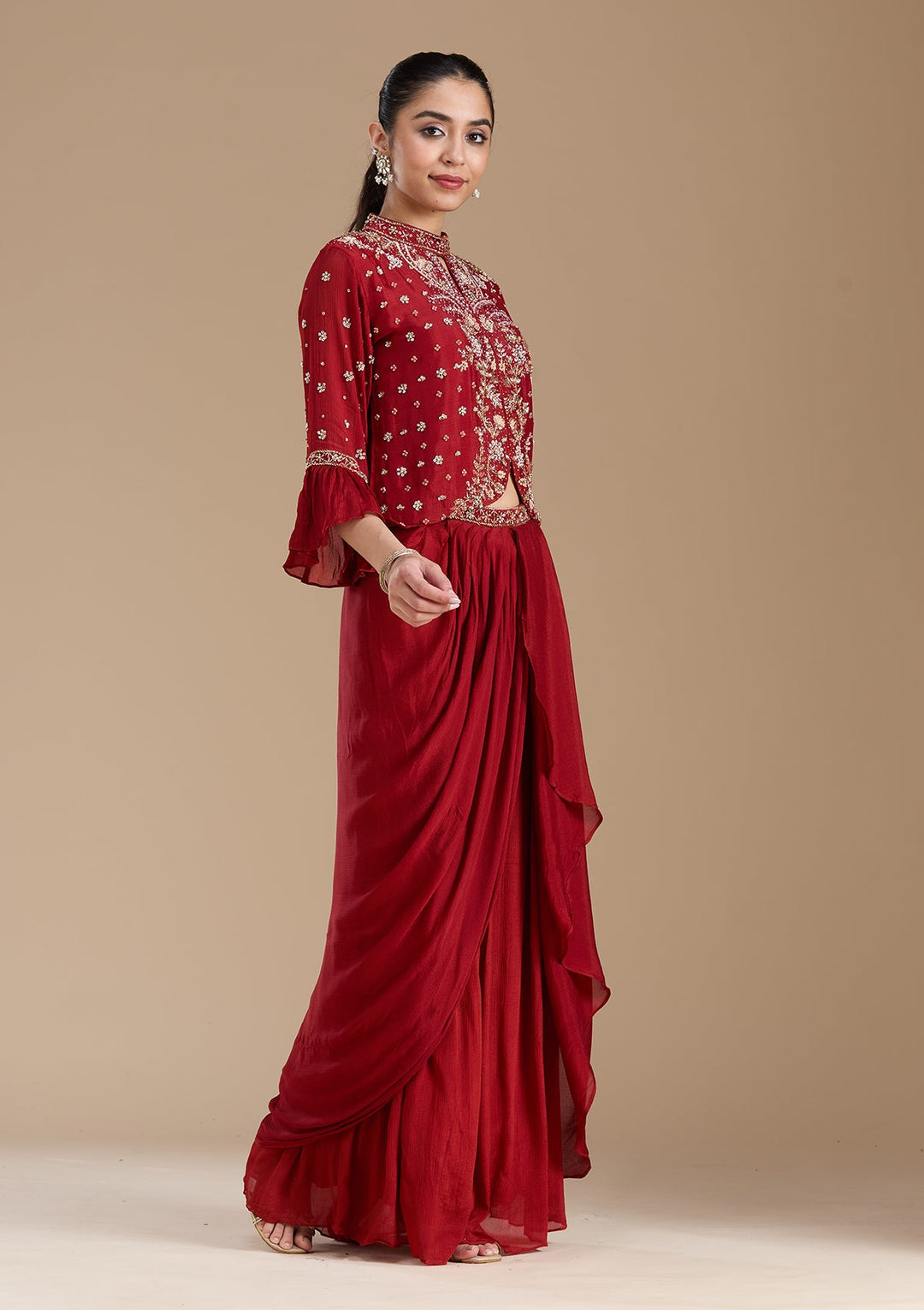Rust Cutdana Georgette Readymade Salwar Suit-koskii