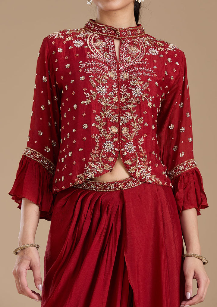 Rust Cutdana Georgette Readymade Salwar Suit-koskii