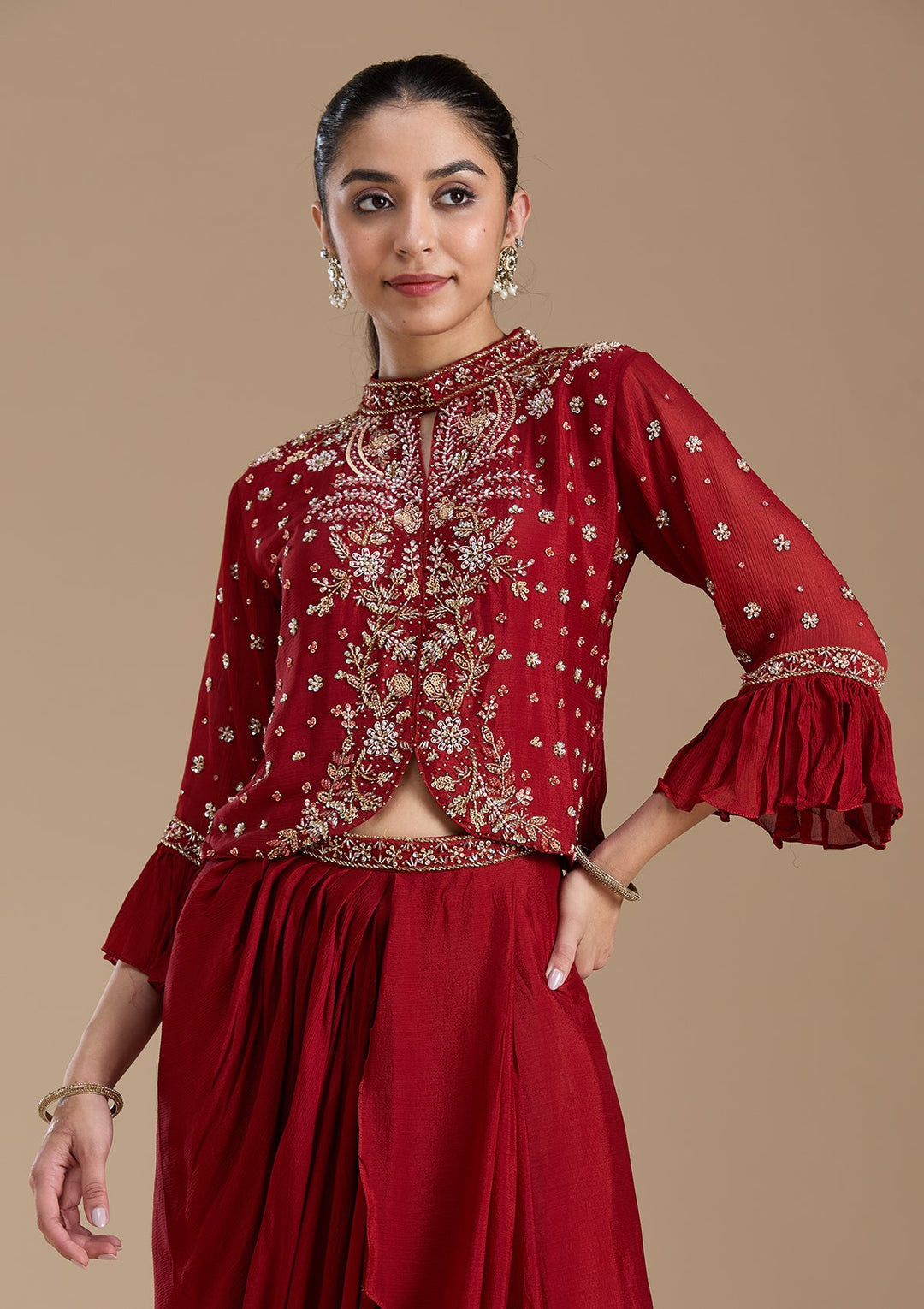 Rust Cutdana Georgette Readymade Salwar Suit-koskii