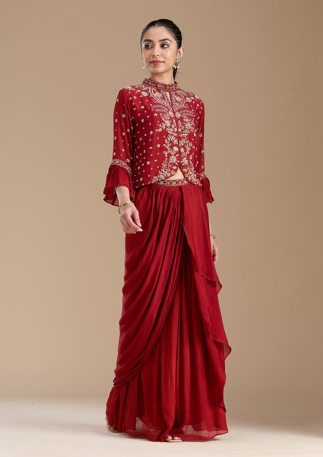 Rust Cutdana Georgette Readymade Salwar Suit-koskii