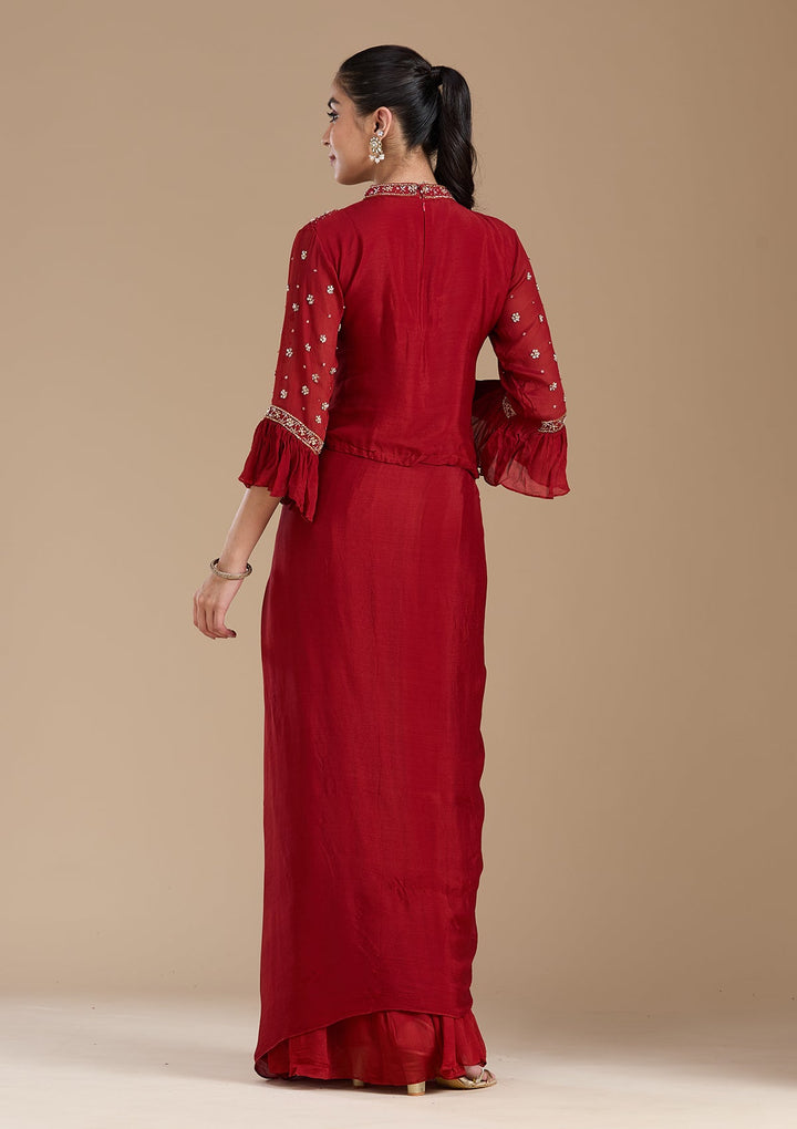 Rust Cutdana Georgette Readymade Salwar Suit-koskii