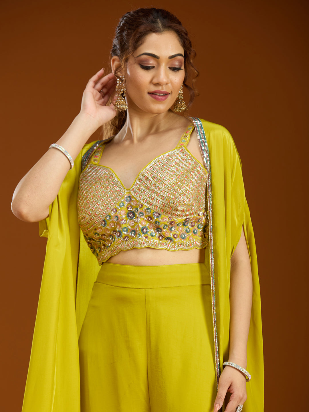 Lemon Yellow Cutdana Georgette Readymade Salwar Suit