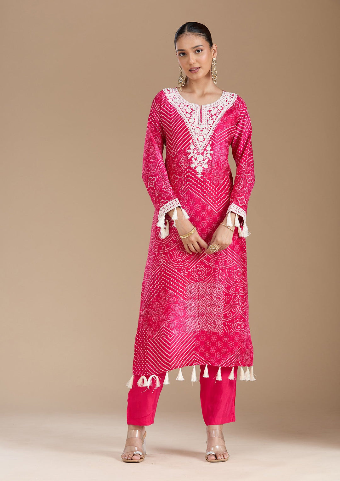 Rani Pink Threadwork Crepe Readymade Salwar Suit