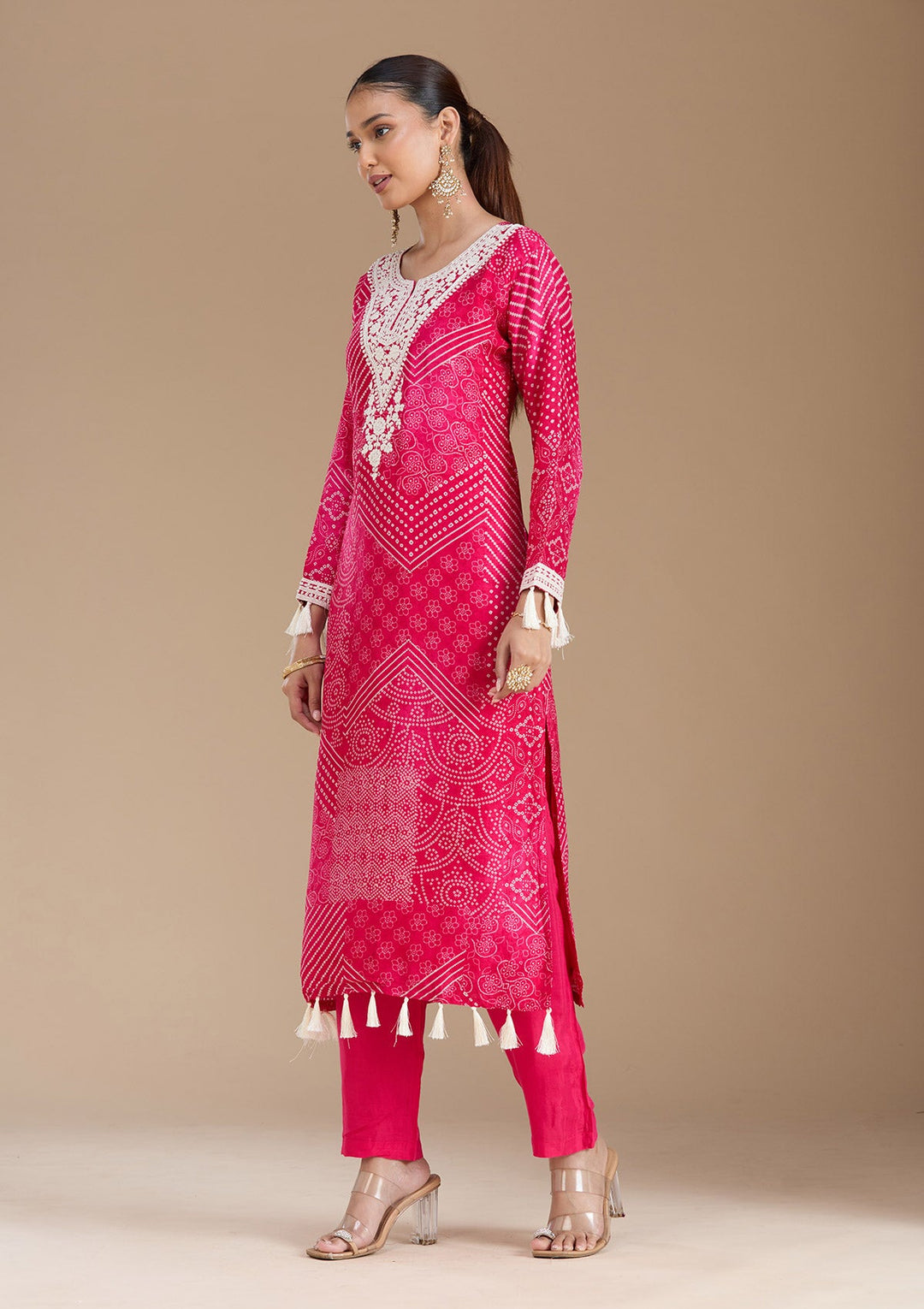 Rani Pink Threadwork Crepe Readymade Salwar Suit