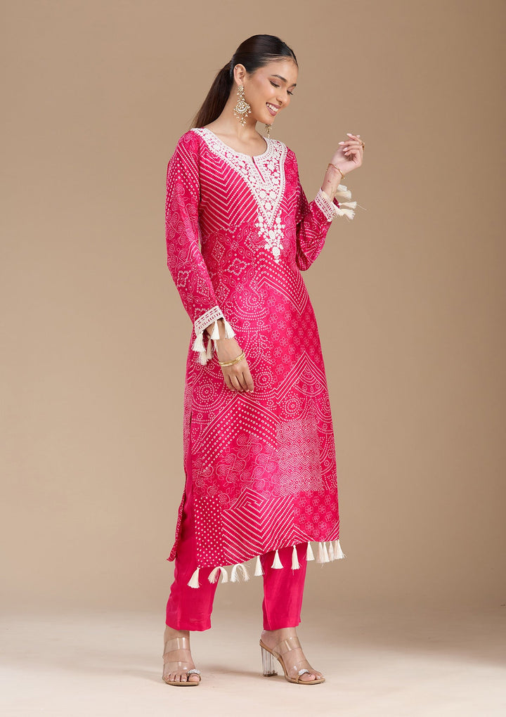 Rani Pink Threadwork Crepe Readymade Salwar Suit