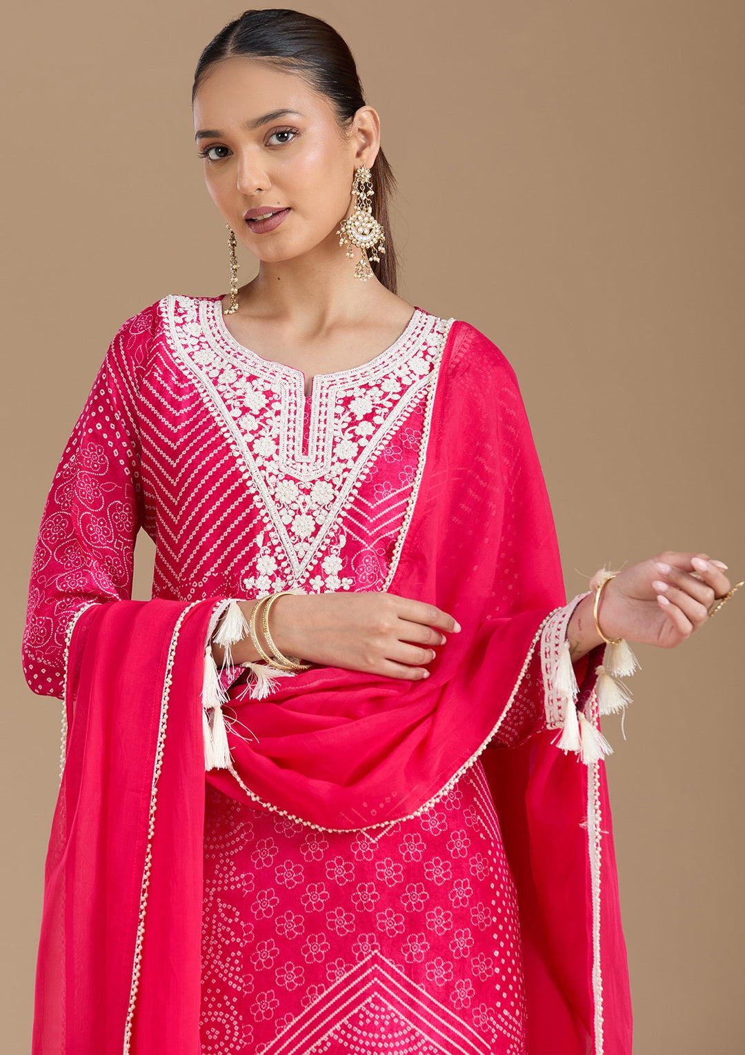 Rani Pink Threadwork Crepe Readymade Salwar Suit