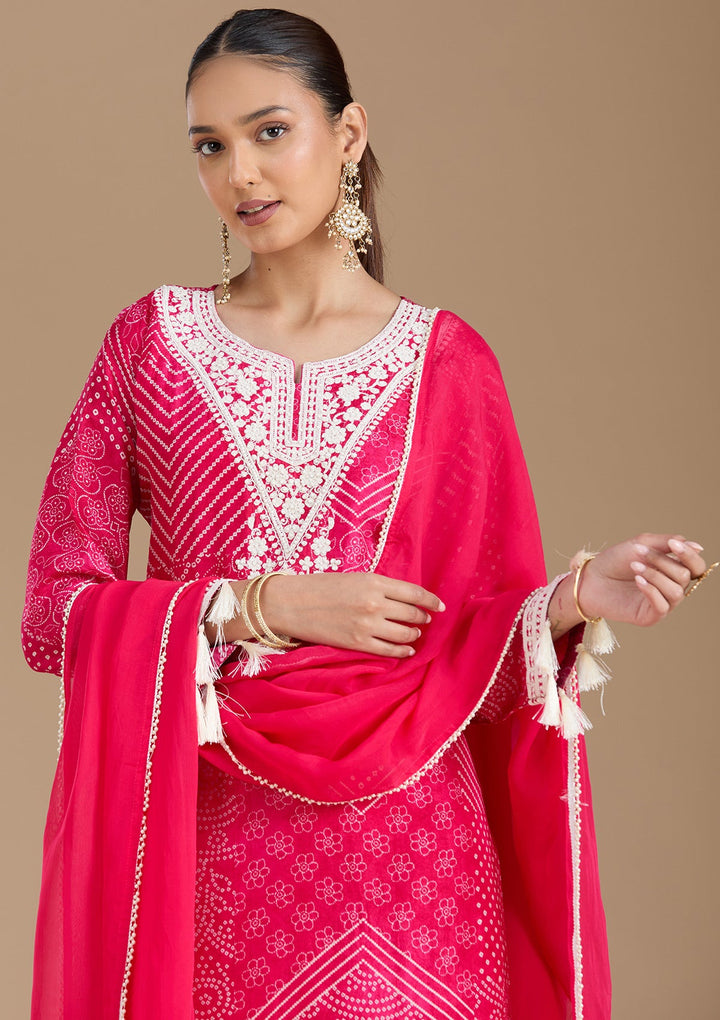 Rani Pink Threadwork Crepe Readymade Salwar Suit