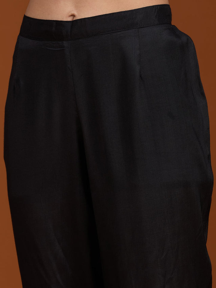 Black Threadwork Soft Raw Silk Readymade Salwar Suit