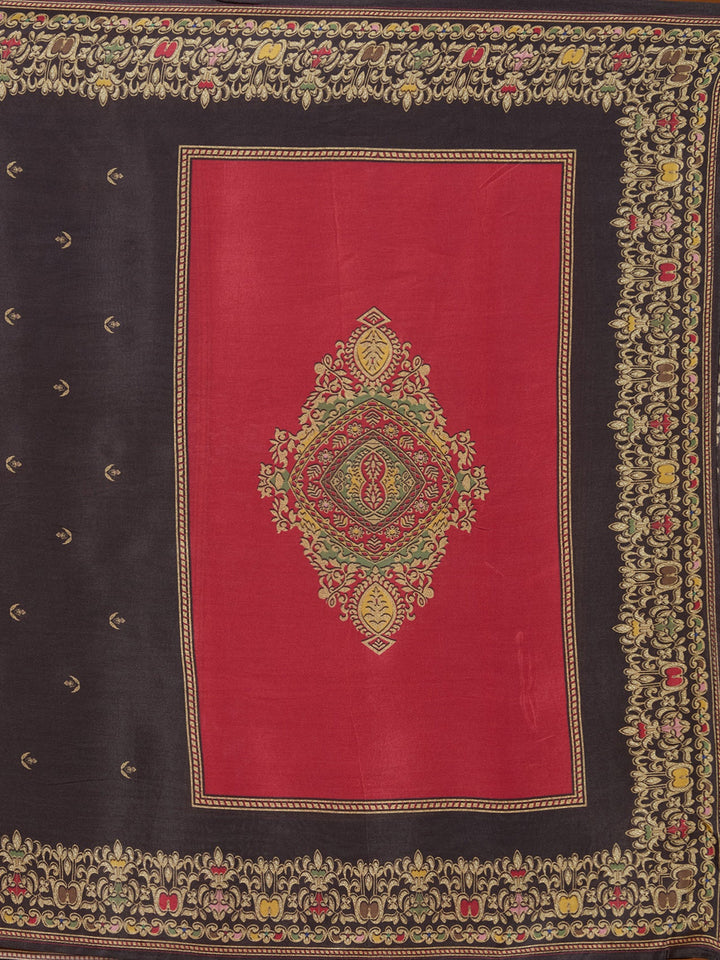 Black Threadwork Soft Raw Silk Readymade Salwar Suit