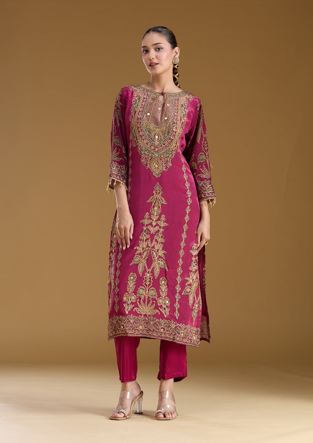 Wine Cording Satin Readymade Salwar Suit