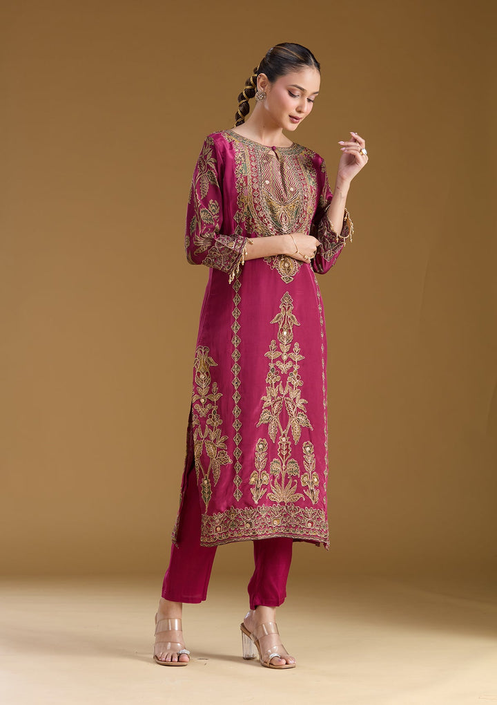 Wine Cording Satin Readymade Salwar Suit