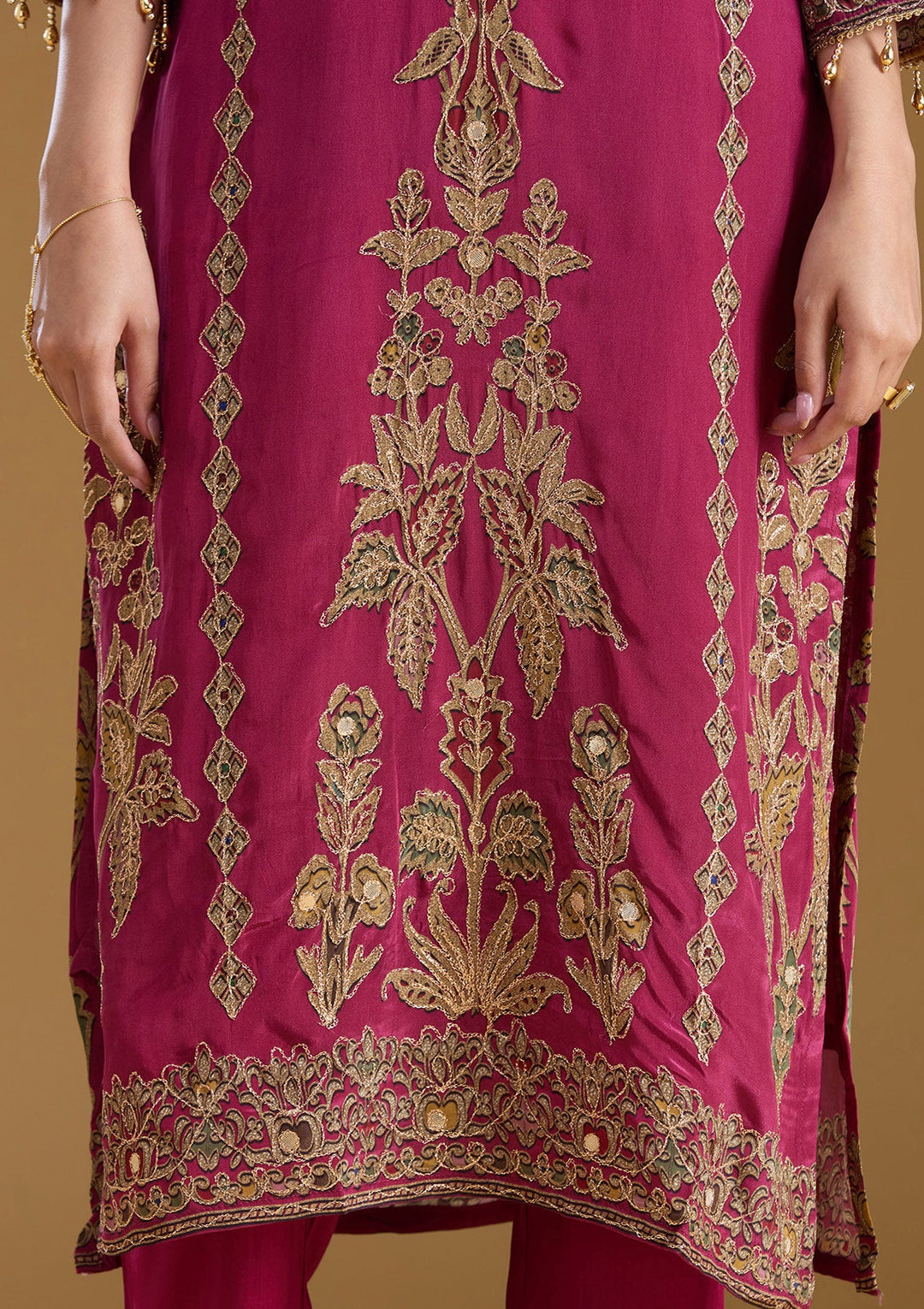 Wine Cording Satin Readymade Salwar Suit