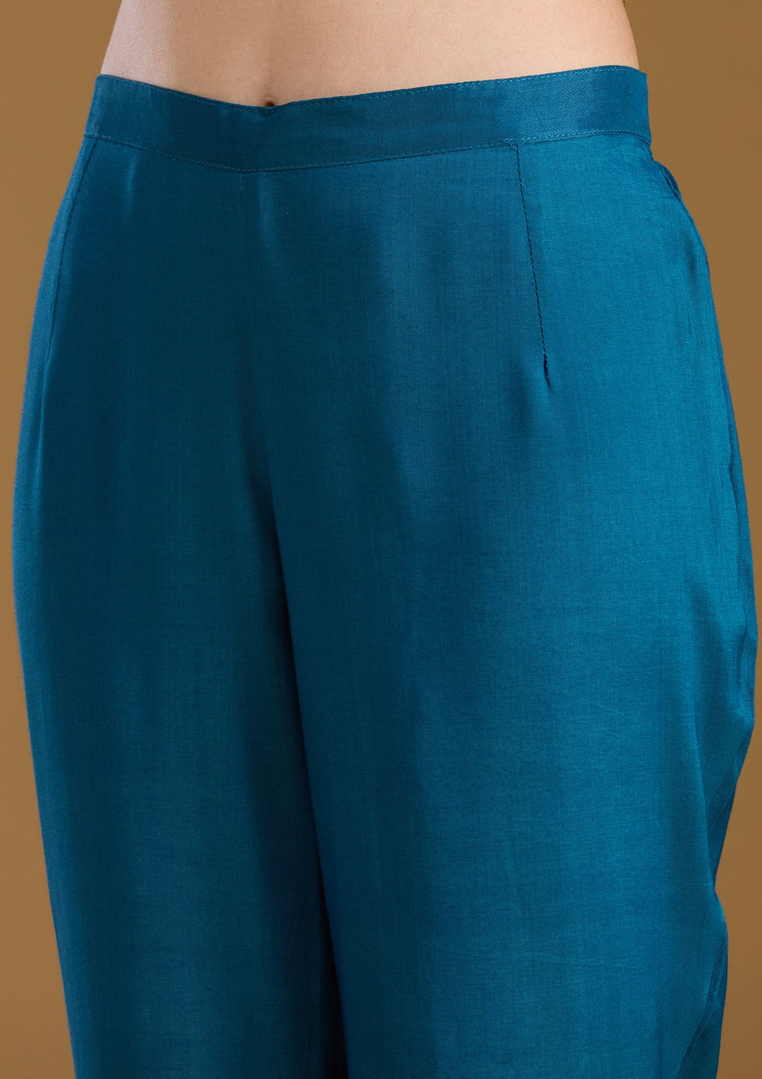 Peacock Blue Threadwork Soft Raw Silk Readymade Salwar Suit