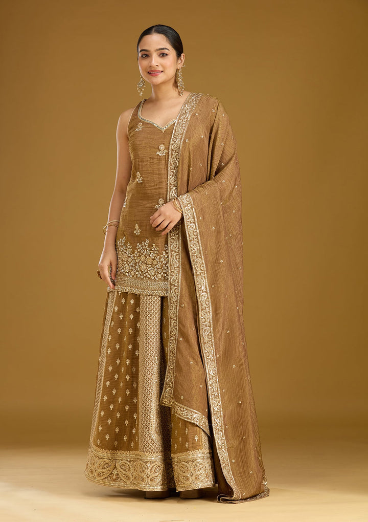 Mehendi Cutdana Tissue Readymade Salwar Suit
