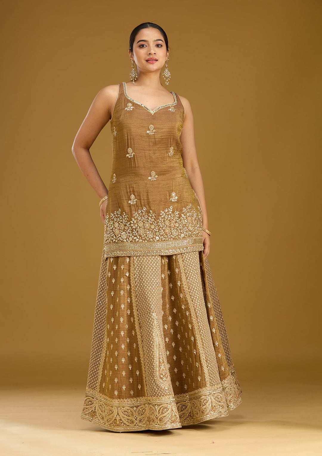 Mehendi Cutdana Tissue Readymade Salwar Suit