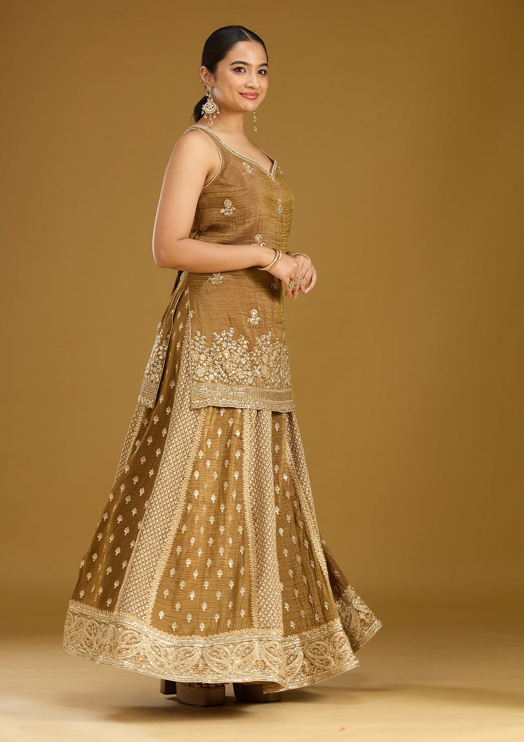 Mehendi Cutdana Tissue Readymade Salwar Suit