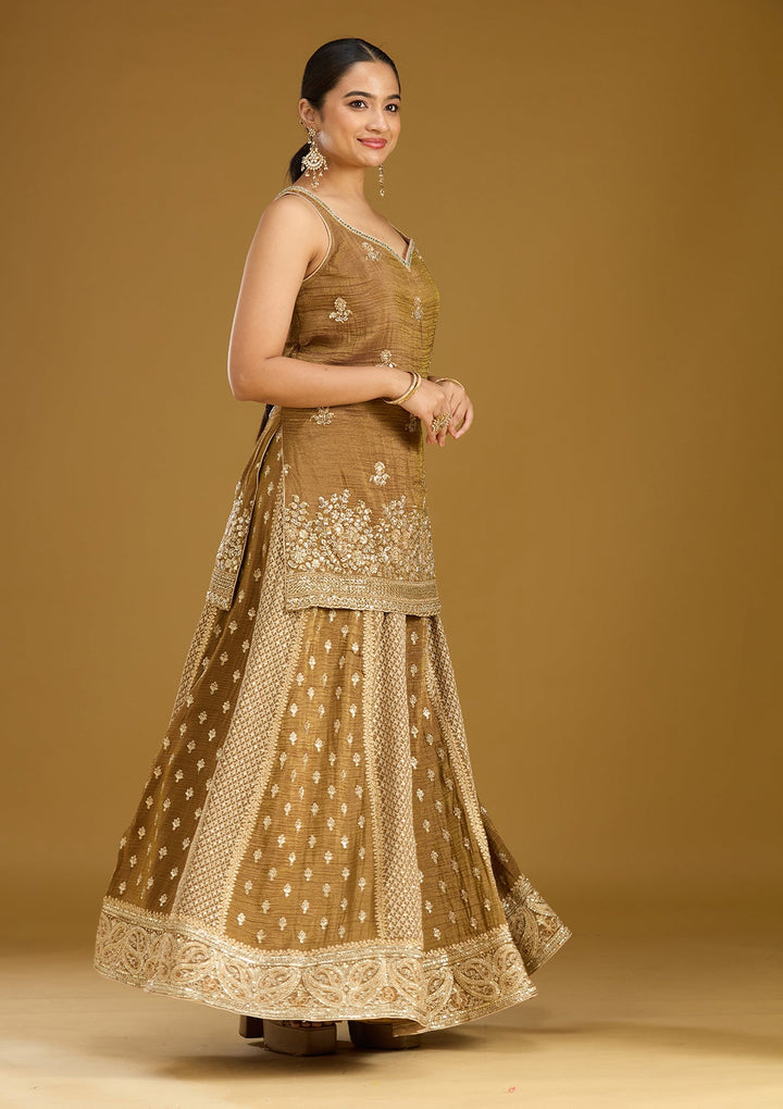 Mehendi Cutdana Tissue Readymade Salwar Suit