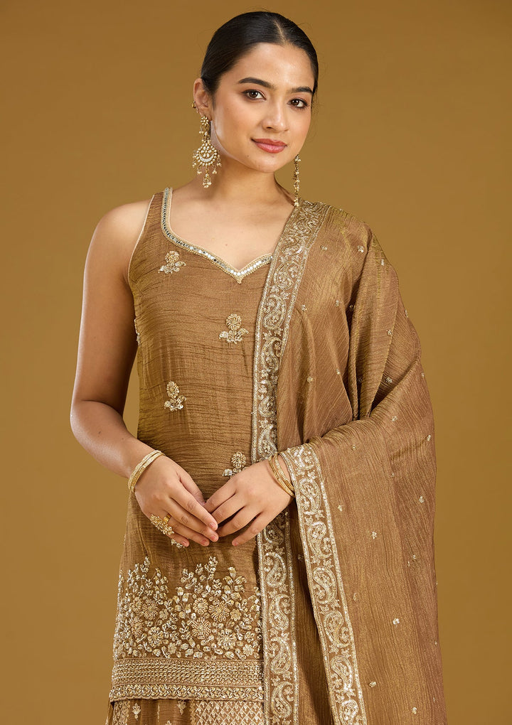 Mehendi Cutdana Tissue Readymade Salwar Suit
