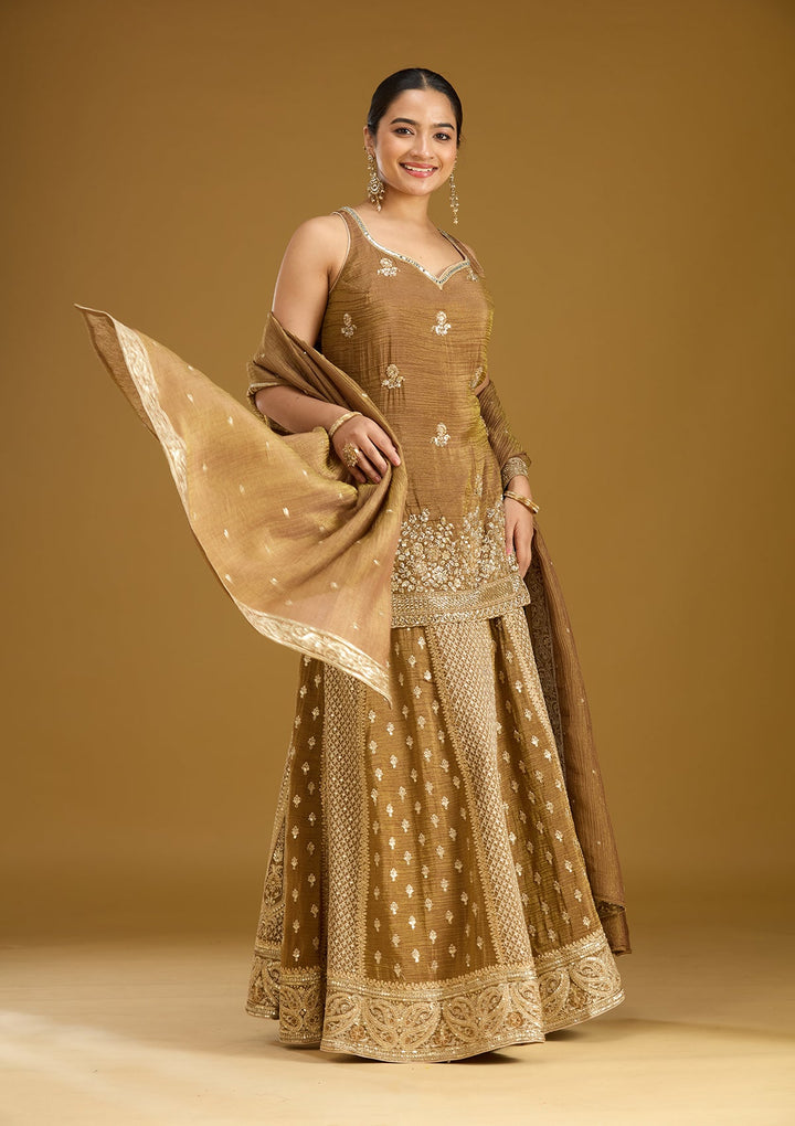 Mehendi Cutdana Tissue Readymade Salwar Suit
