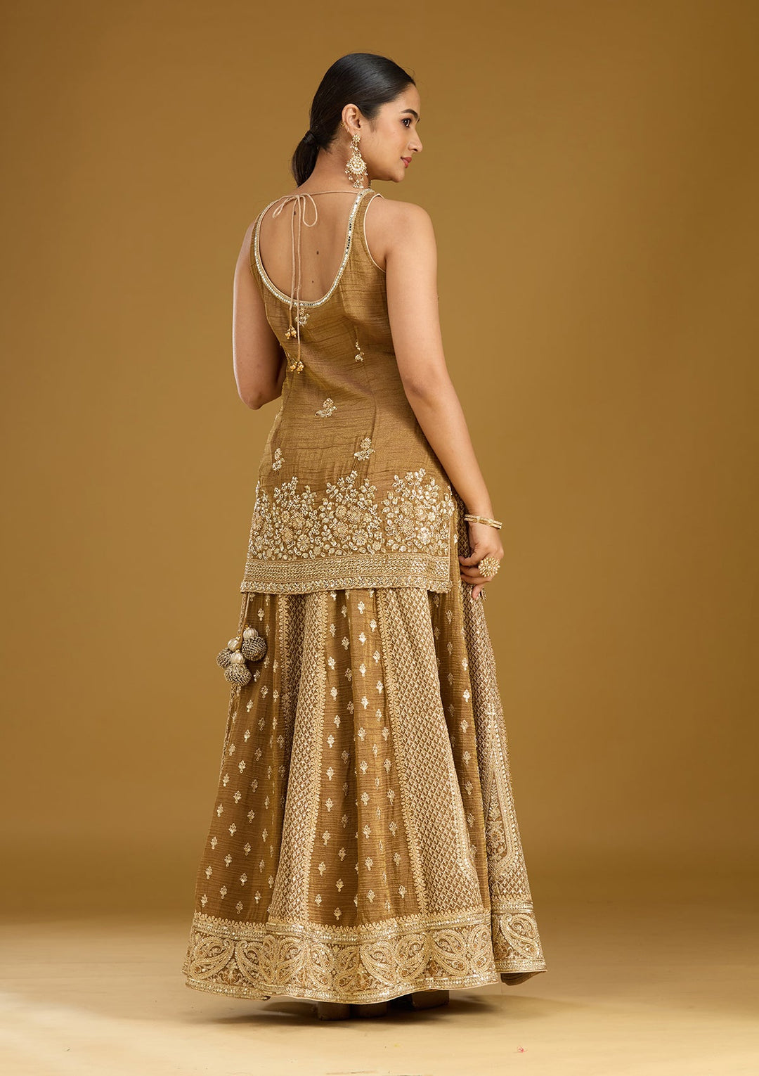 Mehendi Cutdana Tissue Readymade Salwar Suit