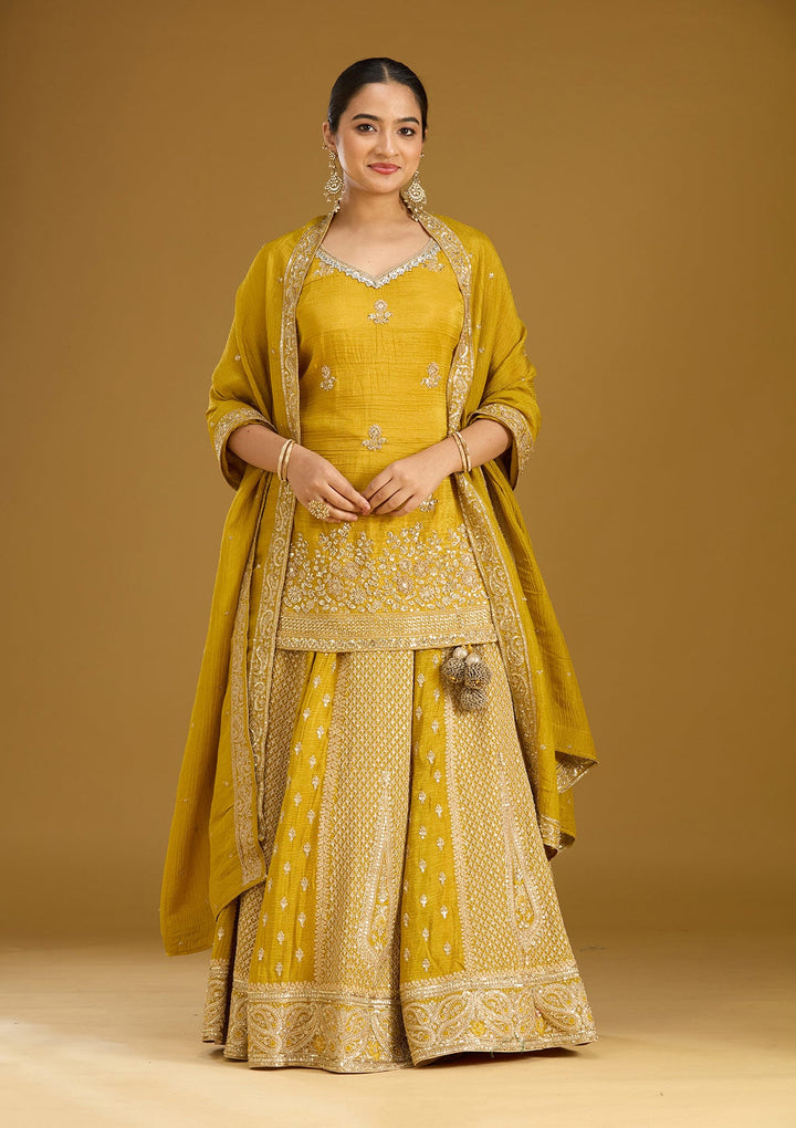 Mustard Cutdana Tissue Readymade Salwar Suit