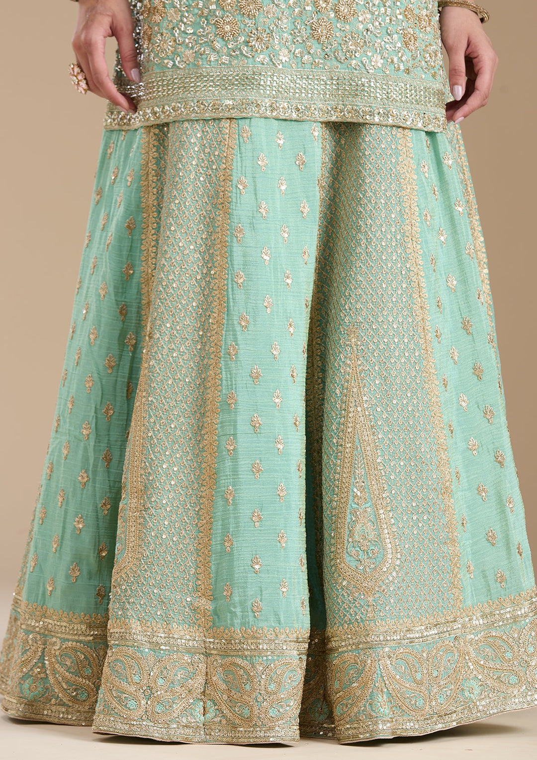 Sea Green Sequins Tissue Readymade Salwar Suit-koskii