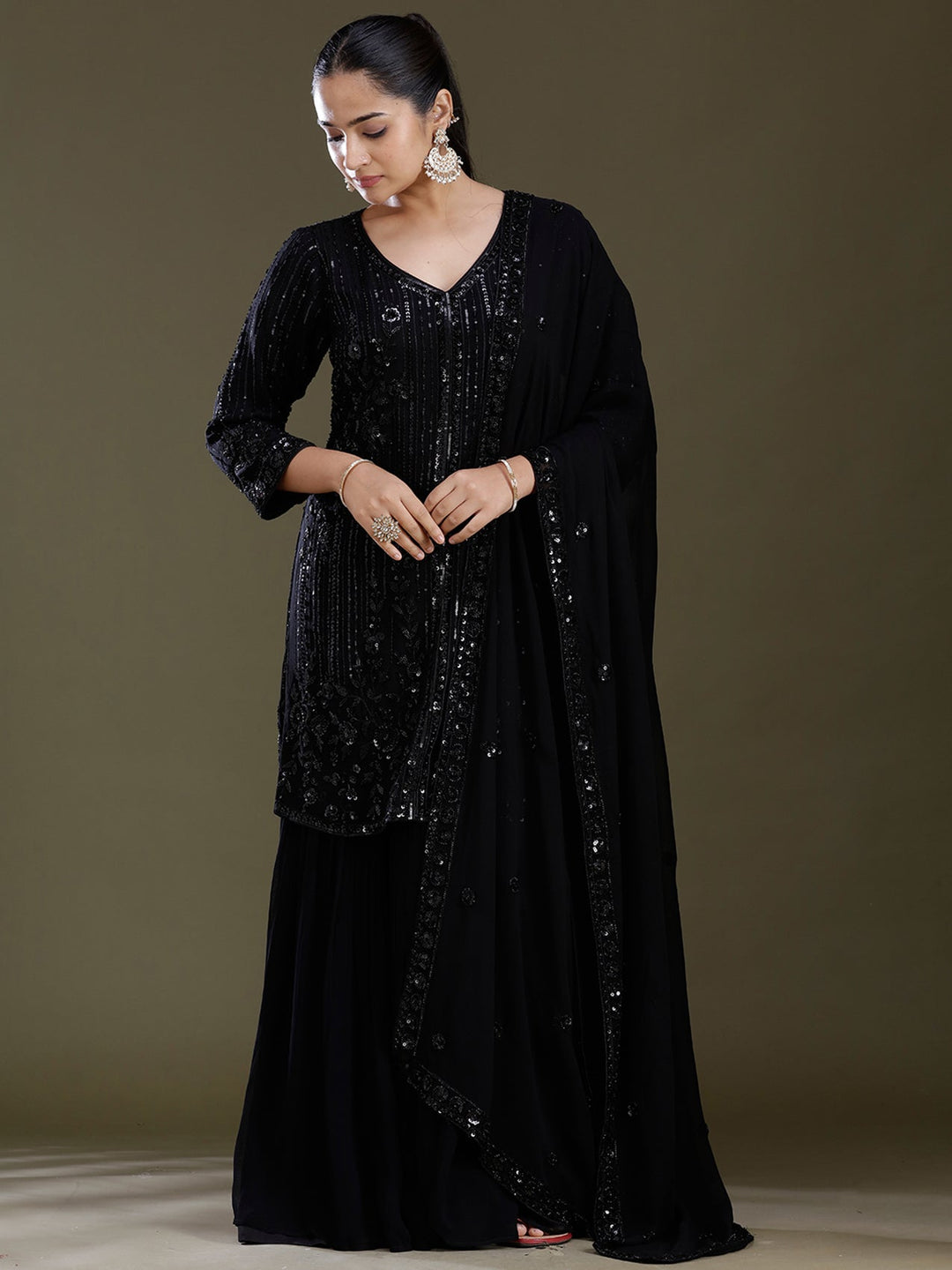 Black Zariwork Georgette Readymade Salwar Suit