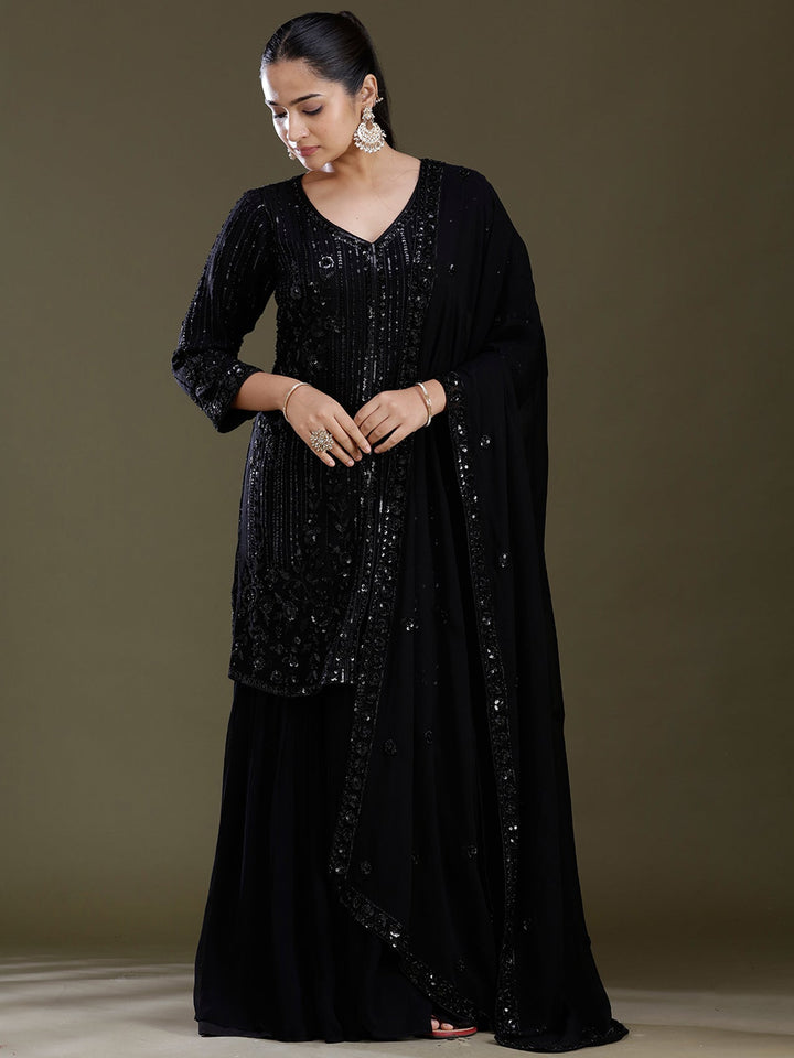 Black Zariwork Georgette Readymade Salwar Suit