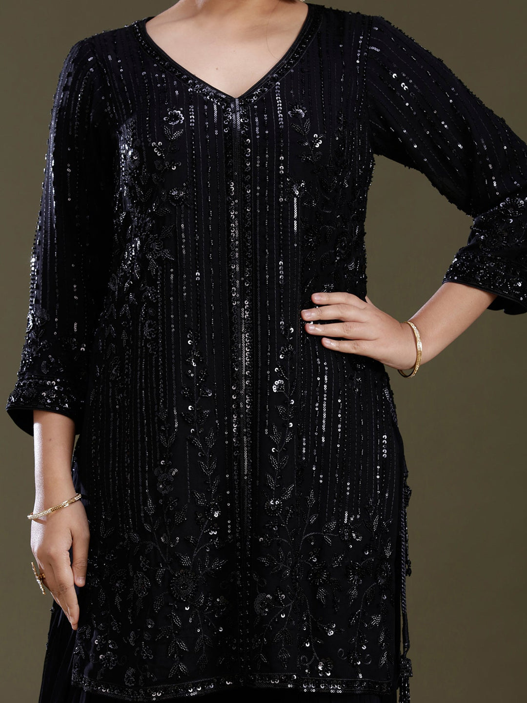 Black Zariwork Georgette Readymade Salwar Suit