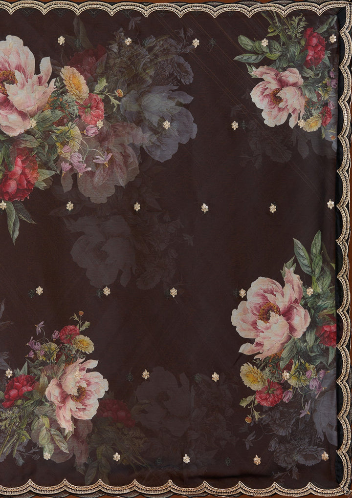 Black Zariwork (Gold) Soft Raw Silk Readymade Salwar Suit_koskii