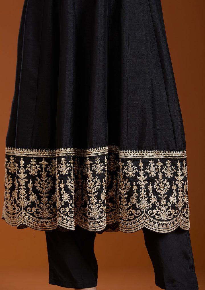 Black Zariwork (Gold) Soft Raw Silk Readymade Salwar Suit_koskii