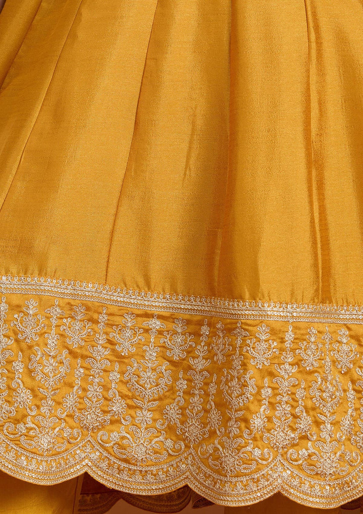 Mustard Zariwork (Gold) Soft Raw Silk Readymade Salwar Suit_koskii