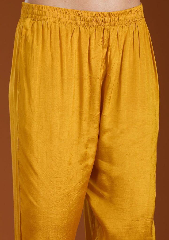 Mustard Zariwork (Gold) Soft Raw Silk Readymade Salwar Suit_koskii