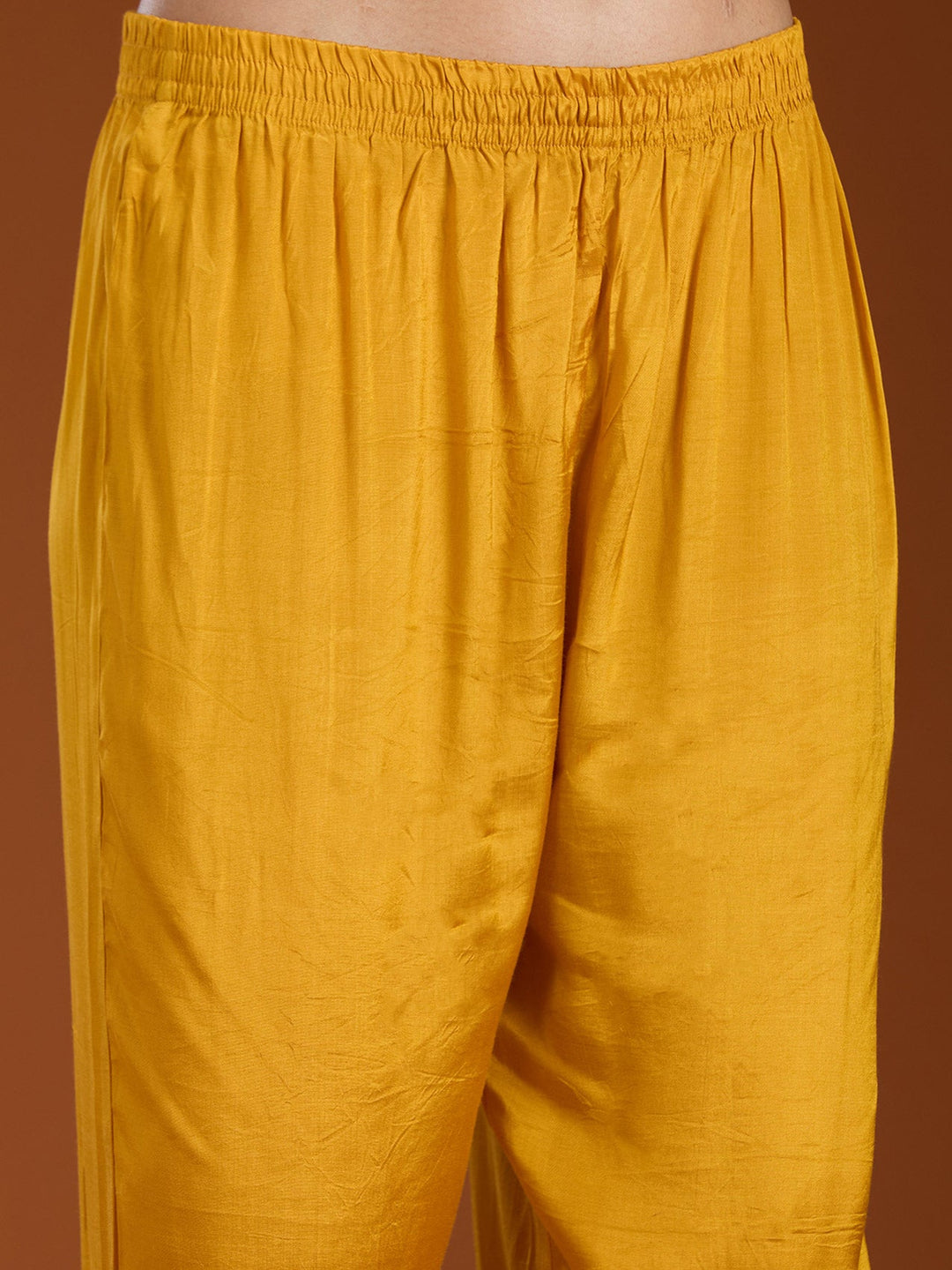 Mustard Yellow Zariwork (Gold) Soft Raw Silk Readymade Salwar Suit