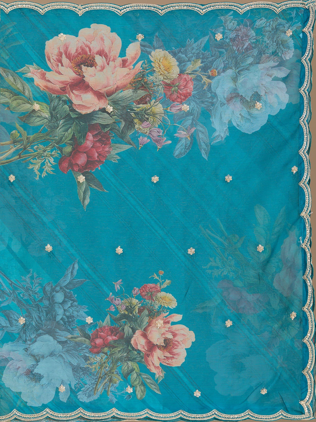 Turquoise Blue Zariwork Soft Raw Silk Readymade Salwar Suit