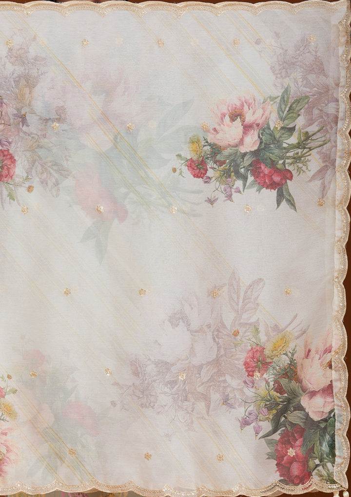 Cream Cording Soft Raw Silk Readymade Salwar Suit_koskii