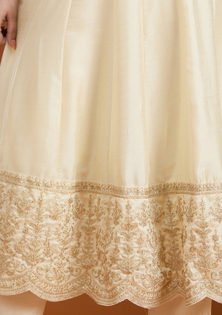 Cream Cording Soft Raw Silk Readymade Salwar Suit_koskii