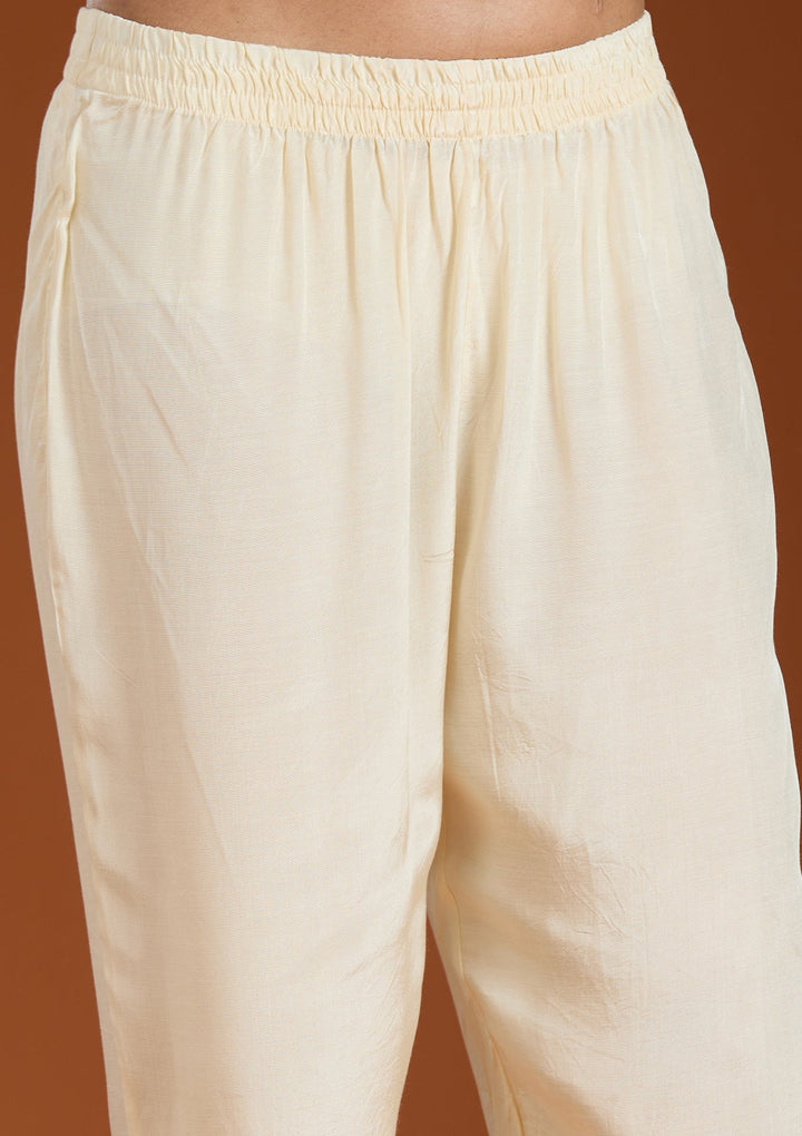 Cream Cording Soft Raw Silk Readymade Salwar Suit_koskii