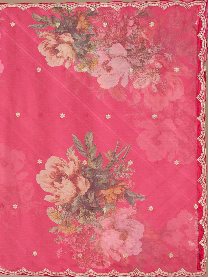 Rani Pink Threadwork Soft Raw Silk Readymade Salwar Suit