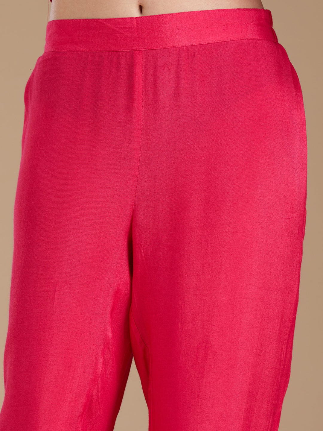 Rani Pink Threadwork Soft Raw Silk Readymade Salwar Suit