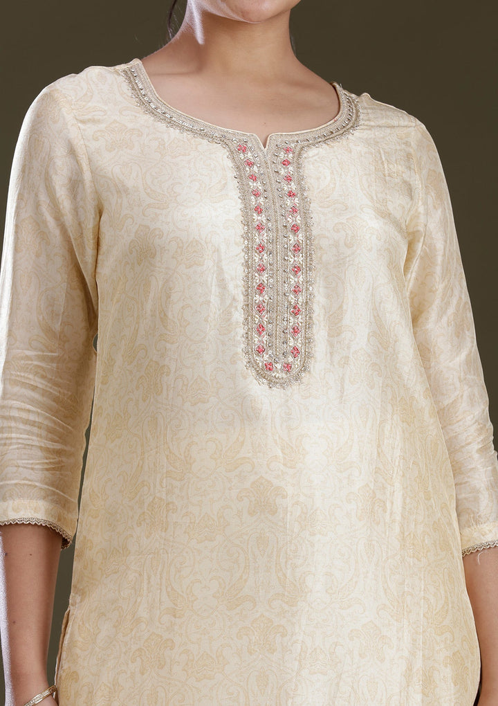 Cream Zariwork (Gold) Brocade Readymade Salwar Suit