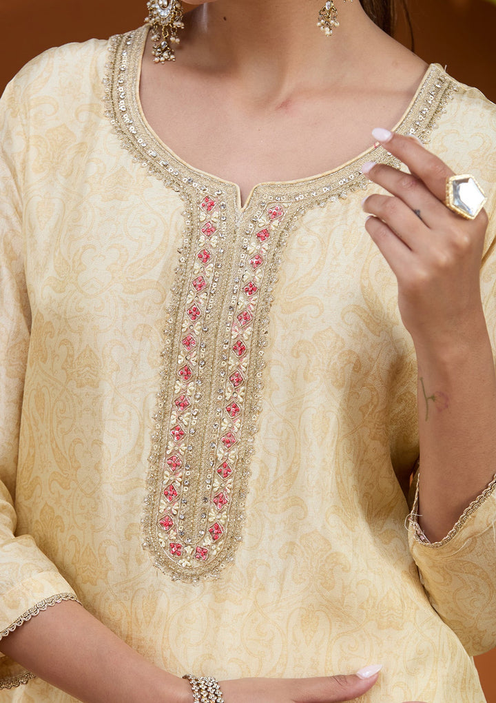 Cream Zariwork (Gold) Brocade Readymade Salwar Suit