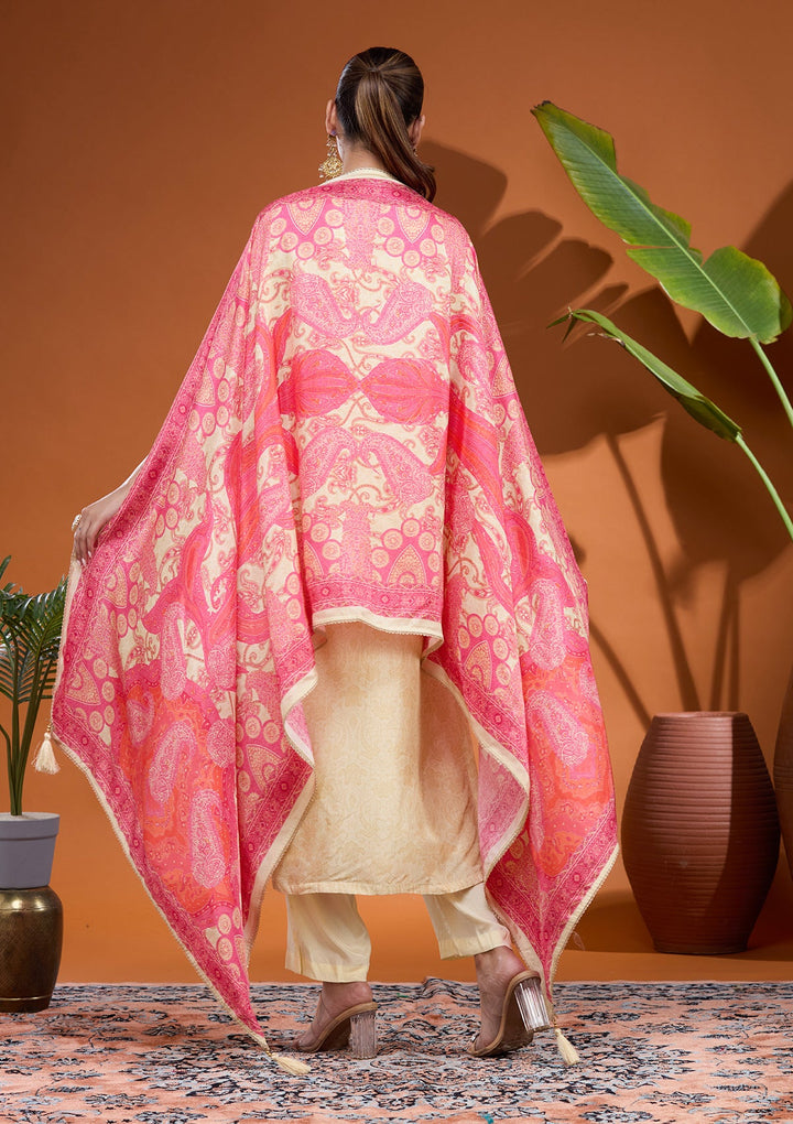 Cream Zariwork (Gold) Brocade Readymade Salwar Suit