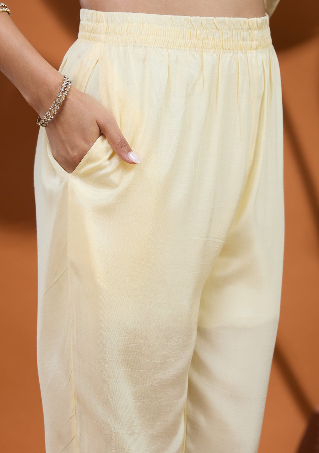 Cream Zariwork (Gold) Brocade Readymade Salwar Suit