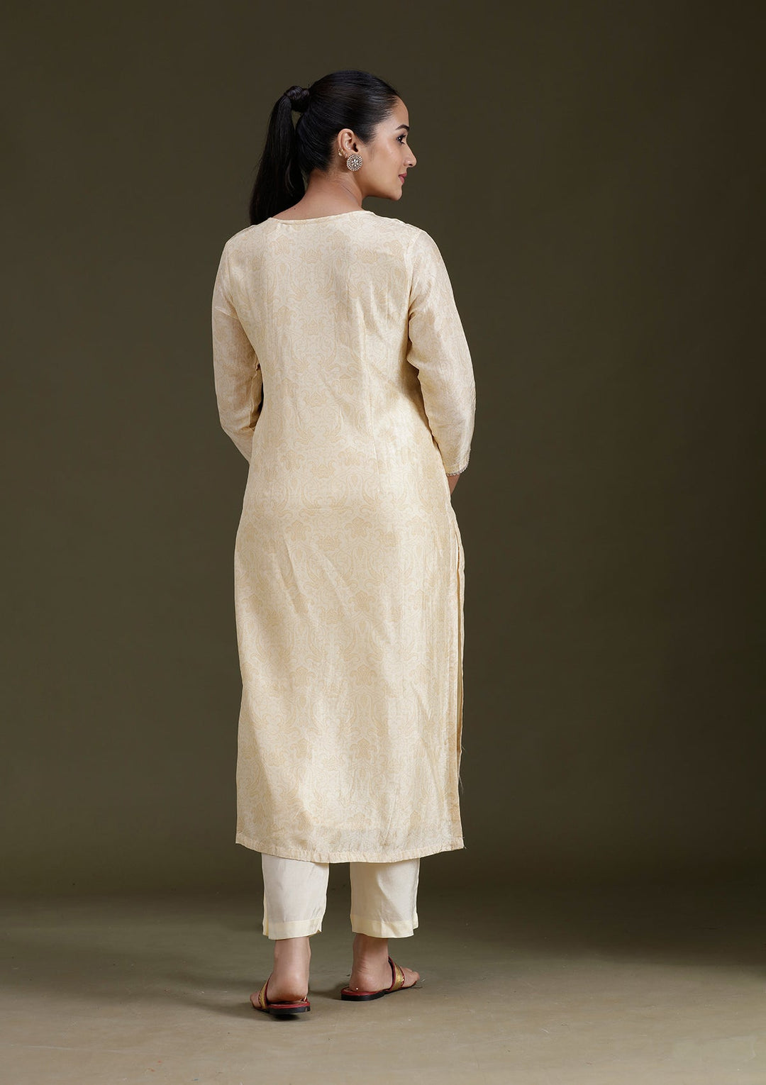 Cream Zariwork (Gold) Brocade Readymade Salwar Suit