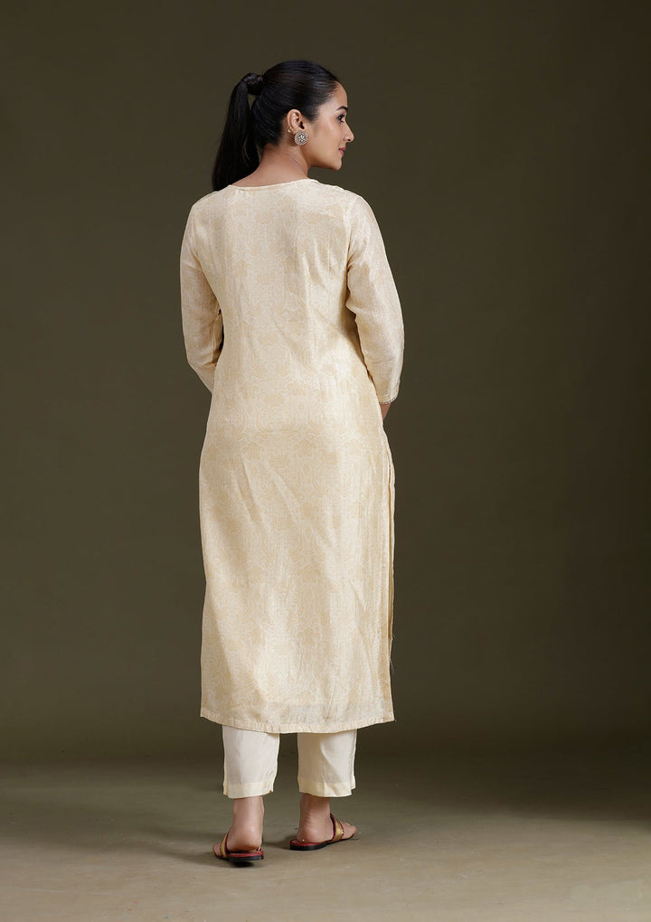 Cream Zariwork (Gold) Brocade Readymade Salwar Suit