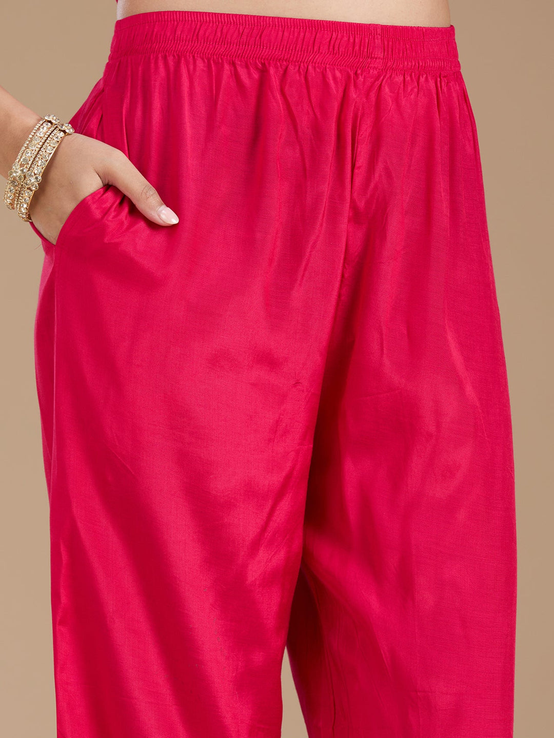 Rani Pink Sequins Soft Raw Silk Readymade Salwar Suit