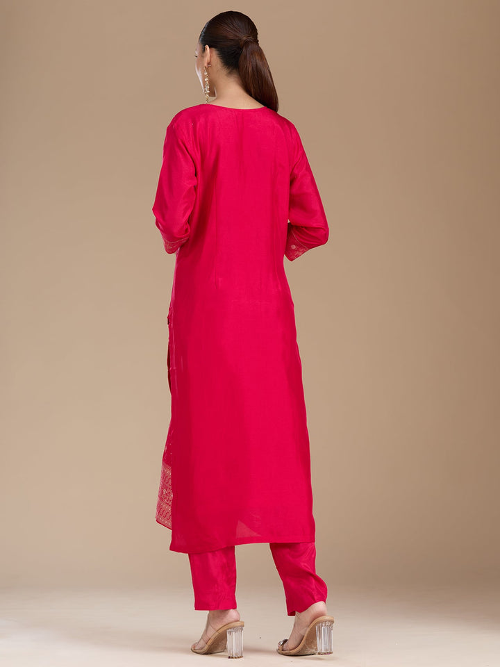 Rani Pink Sequins Soft Raw Silk Readymade Salwar Suit