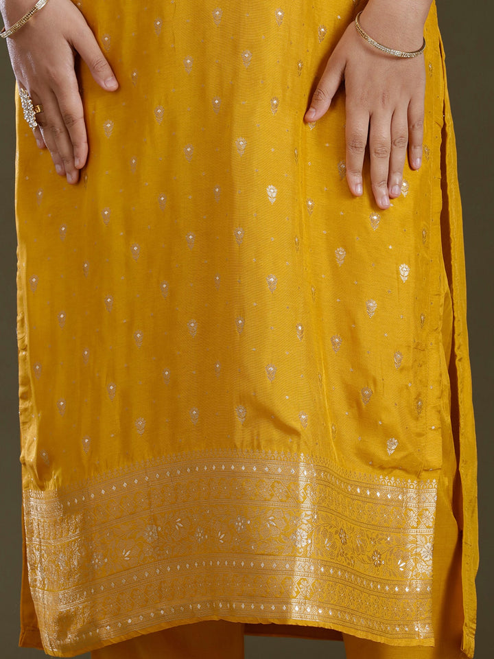 Yellow Zariwork (Gold) Chinon Readymade Salwar Suit